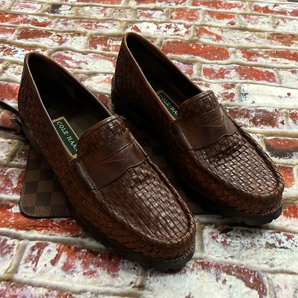 Cole Haan Brown weave leather loafers